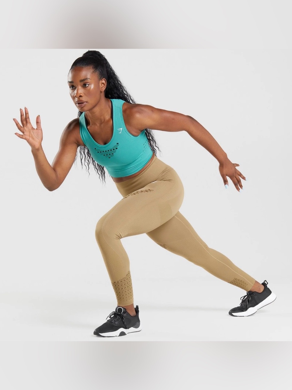 Gymshark Energy Seamless Leggings Perforated Tan Women’s XS Workout Gym Athletic
